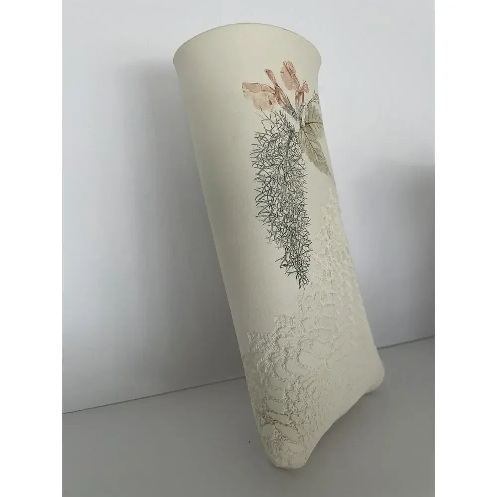Burk’ Art Signed Floral Pottery Wall Hanging Pocket Lace Doily Stuio Pattery